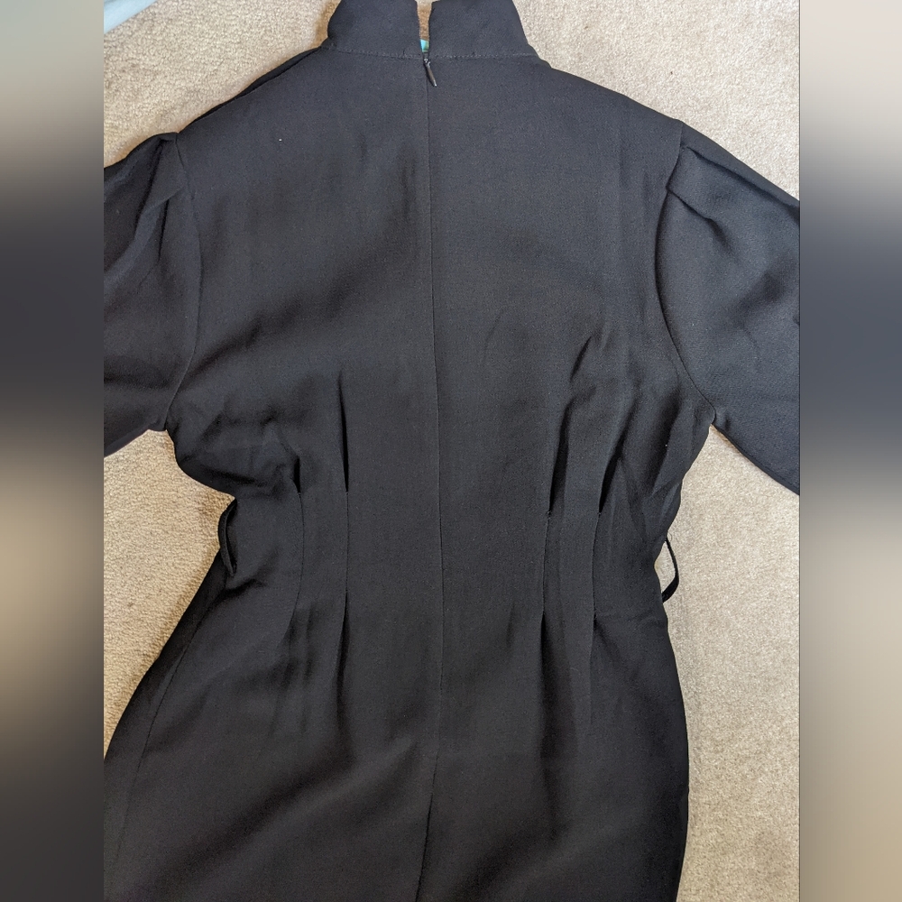 NWT High neck puff sleeve mini dress with gold buttons - Picture 3 of 6